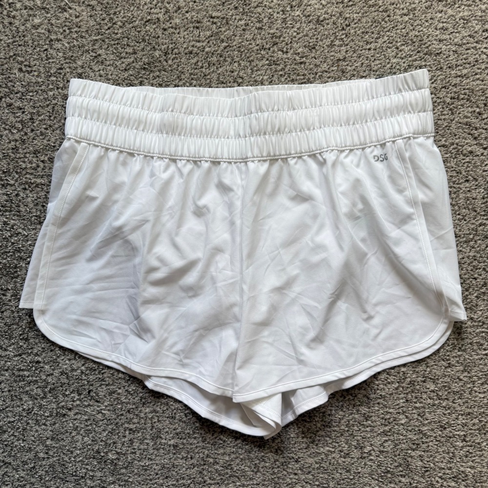 DSG Womens High Rise Stride Running Shorts Pure White Athletic Large‎